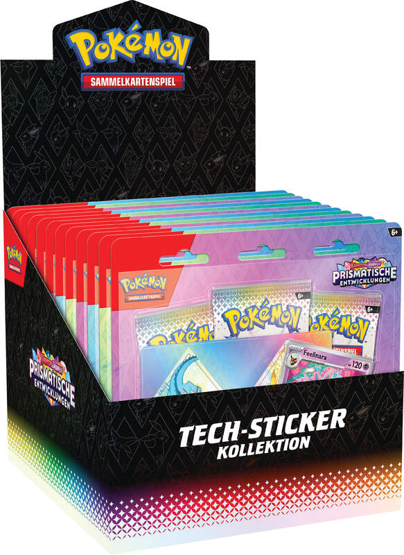 POKEMON KARMESIN & PURPUR KP8.5 – PRISMATISCHE ENTWICKLUNGEN TECH STICKER KOLLEKTION 3-PACK BOOSTER (DEUTSCH)